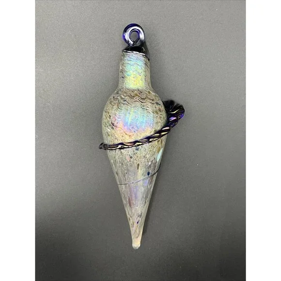 Hand Blown Art Glass Iridescent Oil Slick Plum Bob Teardrop Ornament Sun Catcher - Picture 9 of 14